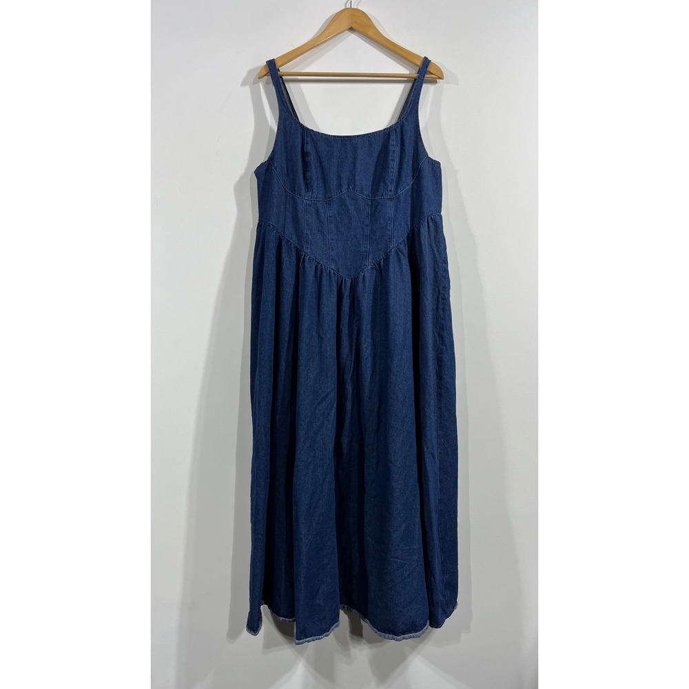Shein Basque Waist Denim Maxi Dress Western Country Cowgirl 3XL Retro Flowy 70s
